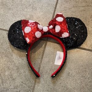Sequin Black and Red Bow Disney ears